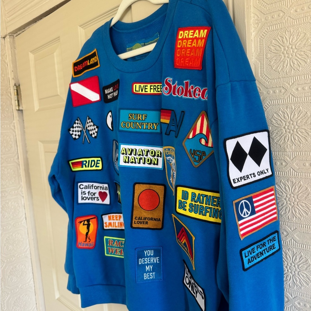 Aviator Nation Bright Blue Patchwork Patch Sweats… - image 5